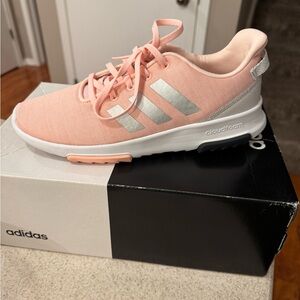 Adidas Women's Pink and Silver Cloudfoam Sneakers